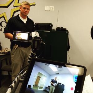 One camera for face, one camera for body language, and a tricky "reporter" asking questions.