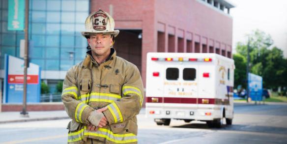Fire Captain Jay Northup suffered a severe head injury, two ruptured eardrums, second-degree burns, and multiple bruises and cuts requiring 35 stitches after an accident involving fireworks. AMERICAN ACADEMY OF OPHTHALMOLOGY